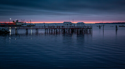 Morning sunrise on Rockland harbor fishing village