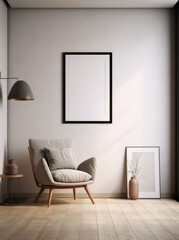 A beautiful canvas frame 3D mockup in a modern living room, bedroom, kitchen, bathroom interior, blank mock up poster frame,Stylish Living Room Interior with an Abstract Frame poster mockup, frame
