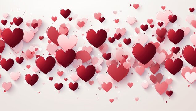 wallpaper for valentine's day. white wallpaper full of red hearts and roses (generated by ia)