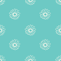 Daisy flower seamless on background illustration. Pretty floral pattern for print. Flat design.