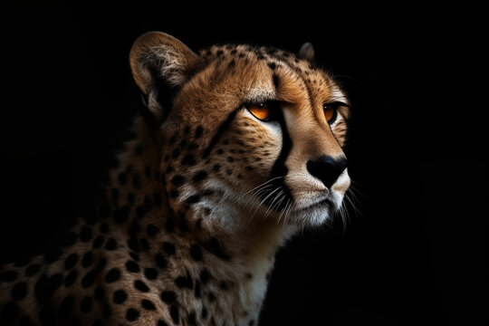 Sleek Elegance: Cheetah's Striking Portrait on a Dark Canvas