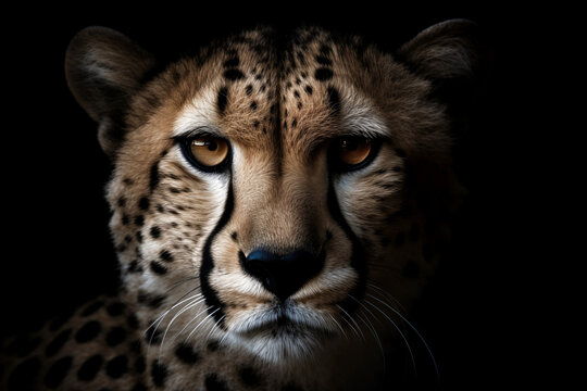 Elegance in Shadows: Cheetah's Striking Portrait on a Black Canvas