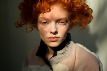 Fototapeta premium A close up portrait of a woman with red hair and natural make-up