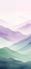 Watercolor mountain wallpaper. Pale purple and green colors. Minimalistic style.	
