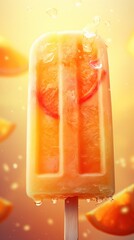 Close up of multicolored fruit ice cream against bright backdrop. Yummy Ice lolly. Vertical format. Great for dessert menus, food blogs, advertisements, magazines, recipe books, promotional use.