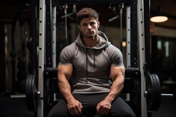 Fototapeta na wymiar Male model in athletic wear doing a workout in a gym setting