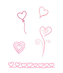 Hearts design elements. Love theme stickers. Valentine`s day pink and red different elements on transparent background.
