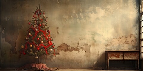 Grunge room adorned with traditional New Year Tree