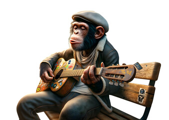 Chimpanzé jouant de la guitare dans la rue (détouré)