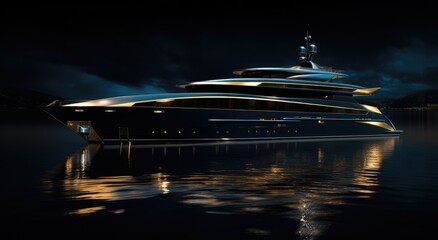 super yacht at night by the sea