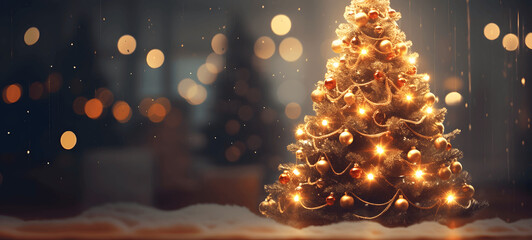 Christmas tree with musical ornaments and harmonious bokeh light symphony