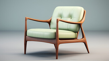 Midcentury classic chair, mahogani wood, white background, product design rendering, V-ray style