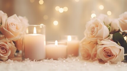 A dreamy wedding background, roses, candlelight, and space for lasting commitments