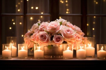 Obraz premium A dreamy wedding background, roses, candlelight, and space for lasting commitments