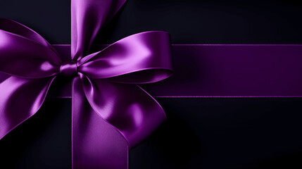 Close up of a purple gift ribbon over a black background, regal and rich