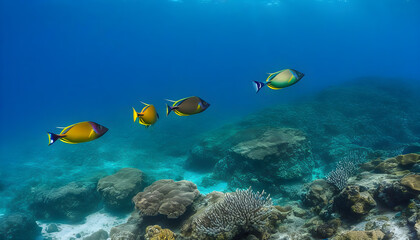 Mexico, Baja California, Revillagigedo Islands. Three colorful trigger fishes swimming near San Benedicto Island.