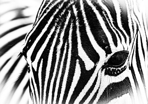 An abstract black and white image of a zebra, photographed in South Africa.