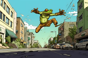 Fototapeten Illustrated frog in the streets, comic frog © MrJeans