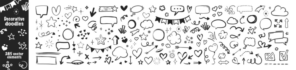 Sketch line arrow element, heart shape, star. Cute hand drawn doodle vector set, love, cloud, heart and creative design vector collection