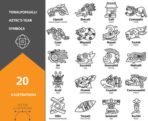 Tonalpohualli. Aztec Ritual Calendar Symbols. Stock Vector