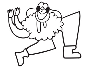 character in winter clothes in doodle style in vector. Template for postcard illustration poster sticker