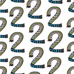 seamless patterns with number stylized as a scarf in doodle style in vector. Template for background, textile, wallpaper, fabric, wrapping