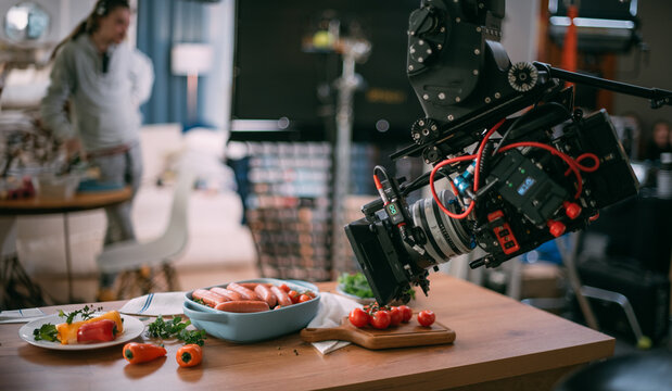 Professional shooting of food, food products in advertising and cinema. Close-up. The work of a food stylist on the set.
