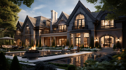 Fototapeta na wymiar 3D rendering image of a luxury house. Generative AI