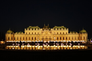 Belvedere Palace and Christmas stars - obrazy, fototapety, plakaty