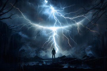 lightning strike, thuderstorm, lightning on road