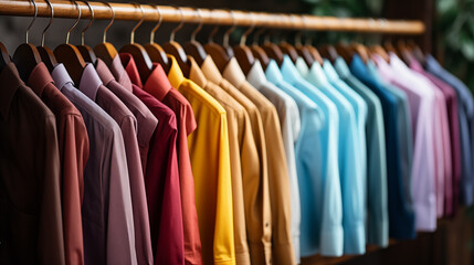 colorful shirts on hangers