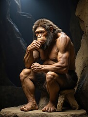 Male Neanderthal man portrait, cave man