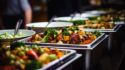 Catering: a buffet with a variety of dishes indoors