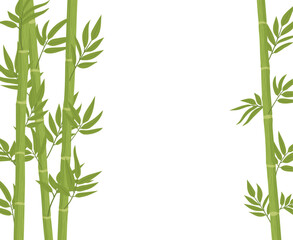 Fototapeta na wymiar Bamboo background. Cartoon asian bamboo forest plants with branches and leaves, Chinese or Japanese flora flat vector backdrop illustration. Green bamboo sprouts pattern