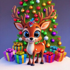 christmas reindeer with gift
