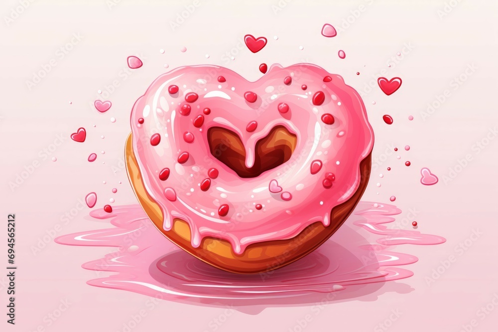 Poster donut in the shape of a heart. background with selective focus and copy space