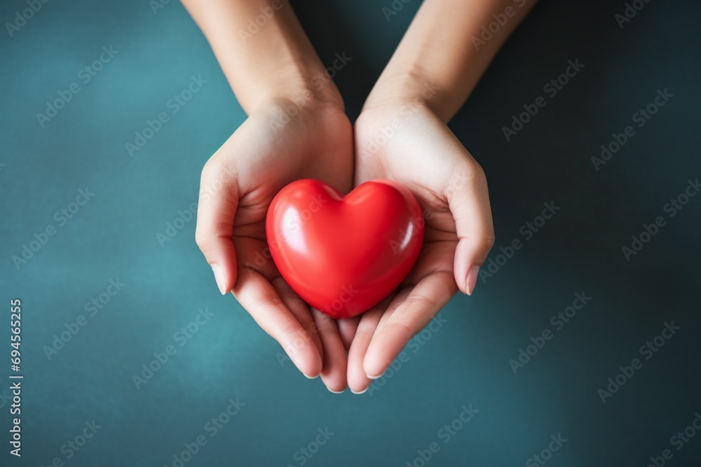Poster heart in hands. background with selective focus and copy space
