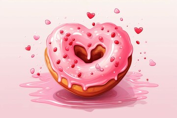 Donut in the shape of a heart. Background with selective focus and copy space