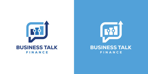 Creative Business Talk Logo. Chat Bubble with Progress Graph Arrow. Statistics, Consulting Finance Logo Icon Symbol Design Template.