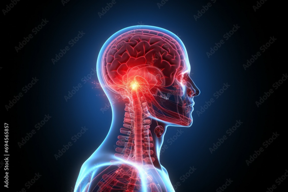 Poster hologram of the human brain. background with selective focus and copy space