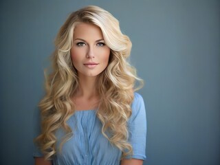 Naklejka premium portrait of a beautiful blonde woman on a blue background