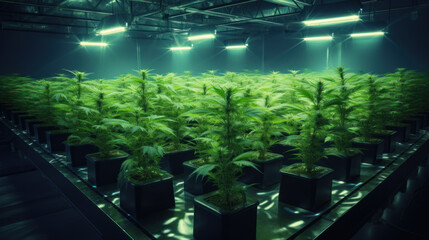 Growing of medical marijuana in a greenhouse - obrazy, fototapety, plakaty