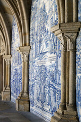 Wall of tiles in the Cathedaral of Porto, Portugal - obrazy, fototapety, plakaty