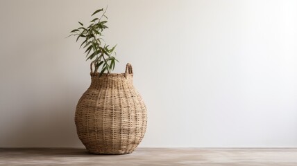 a handmade woven water hyacinth basket designed for storing items, with a touch of minimalist modern style for a visually appealing aesthetic.