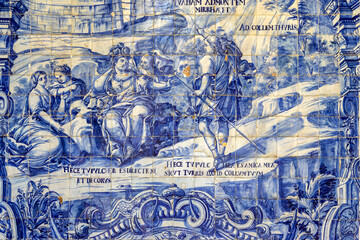 Wall of tiles in the Cathedaral of Porto, Portugal