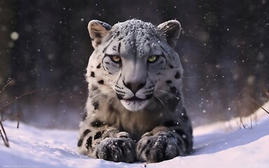 leopardo de las nieves con colores gris y negro estilo