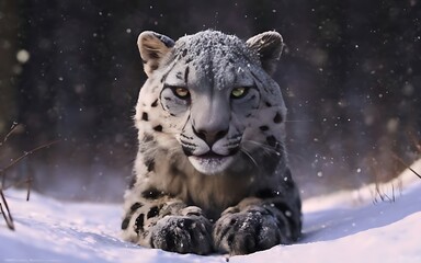 leopardo de las nieves con colores gris y negro estilo - obrazy, fototapety, plakaty
