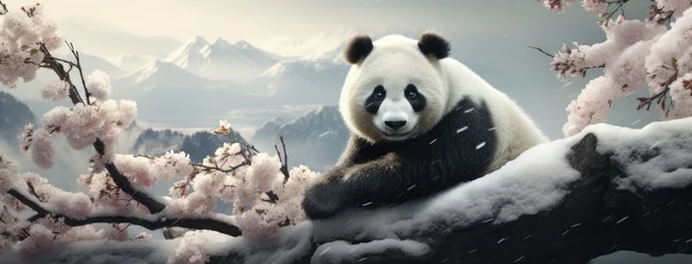Foto auf Alu-Dibond a playful and happy panda in China, the joy and essence of this iconic creature against a contemporary backdrop © lililia