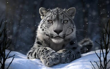 leopardo de las nieves con colores gris y negro estilo