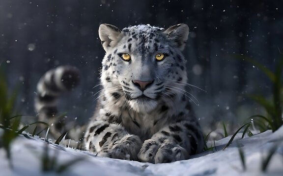 leopardo de las nieves con colores gris y negro estilo